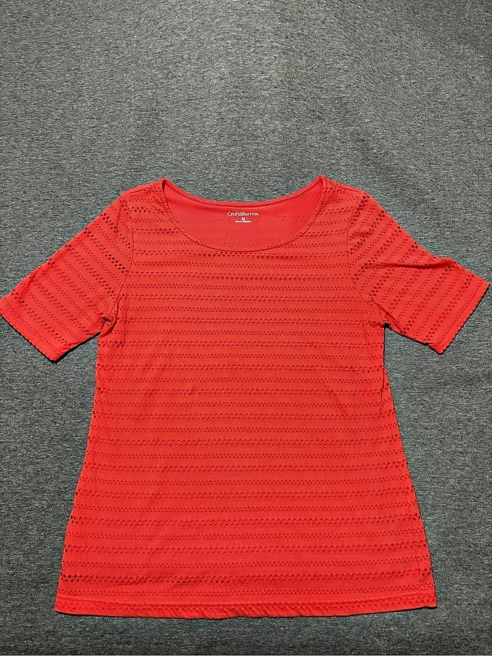 Croft & Barrow Short Sleeve Textured Top in Coral Medium